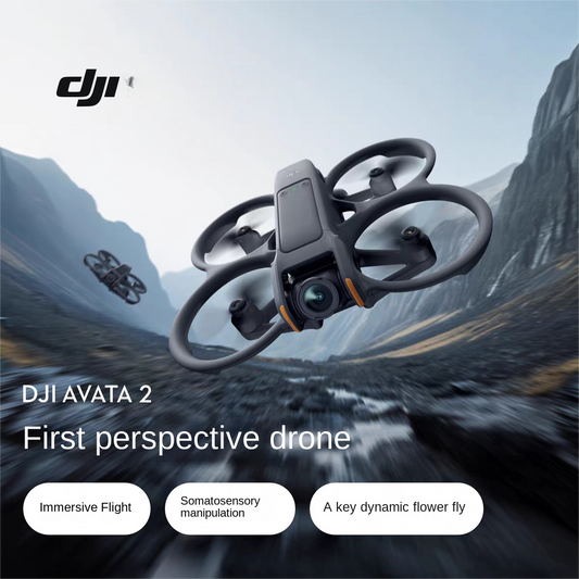 FPV drone with motion controller and goggles flying over a coastal cliff at sunset
