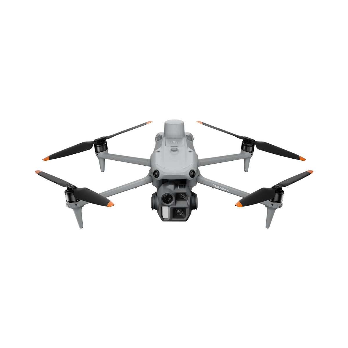 Compact folding enterprise quadcopter with gimbal camera hovering above a survey site